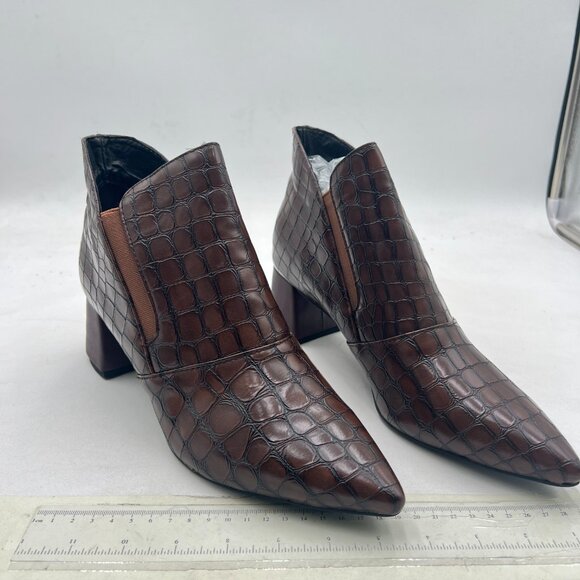 YDN Chocolate Sexy Pointed Toe Ankle Boots Chunky Low Heel Booties Pull on Shoe - Picture 4 of 8